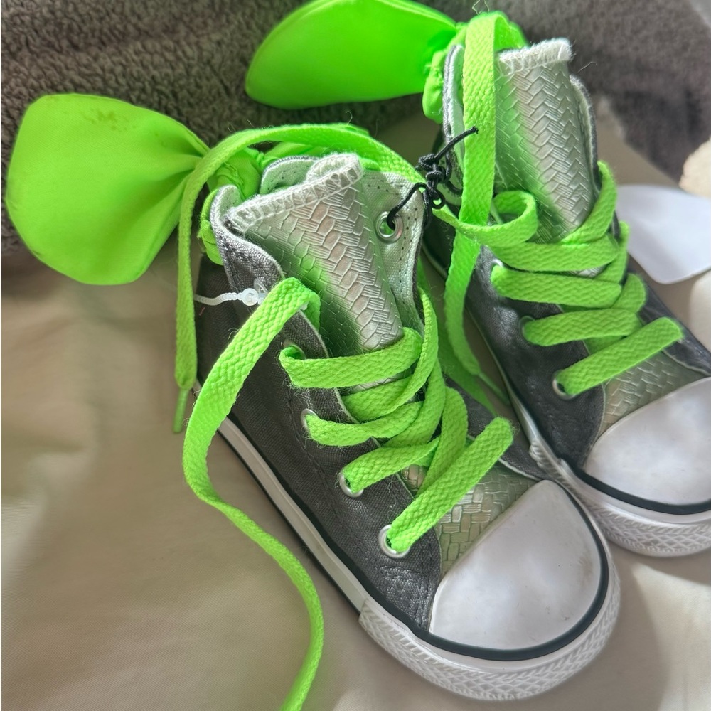 NWT Converse Kids High-Top Sneakers in Neon Green and Gray